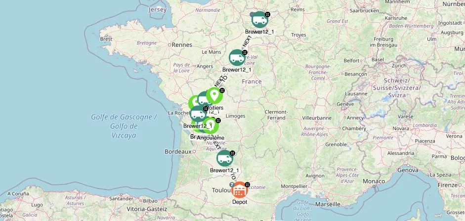 Path for a vehicle visualised on a map