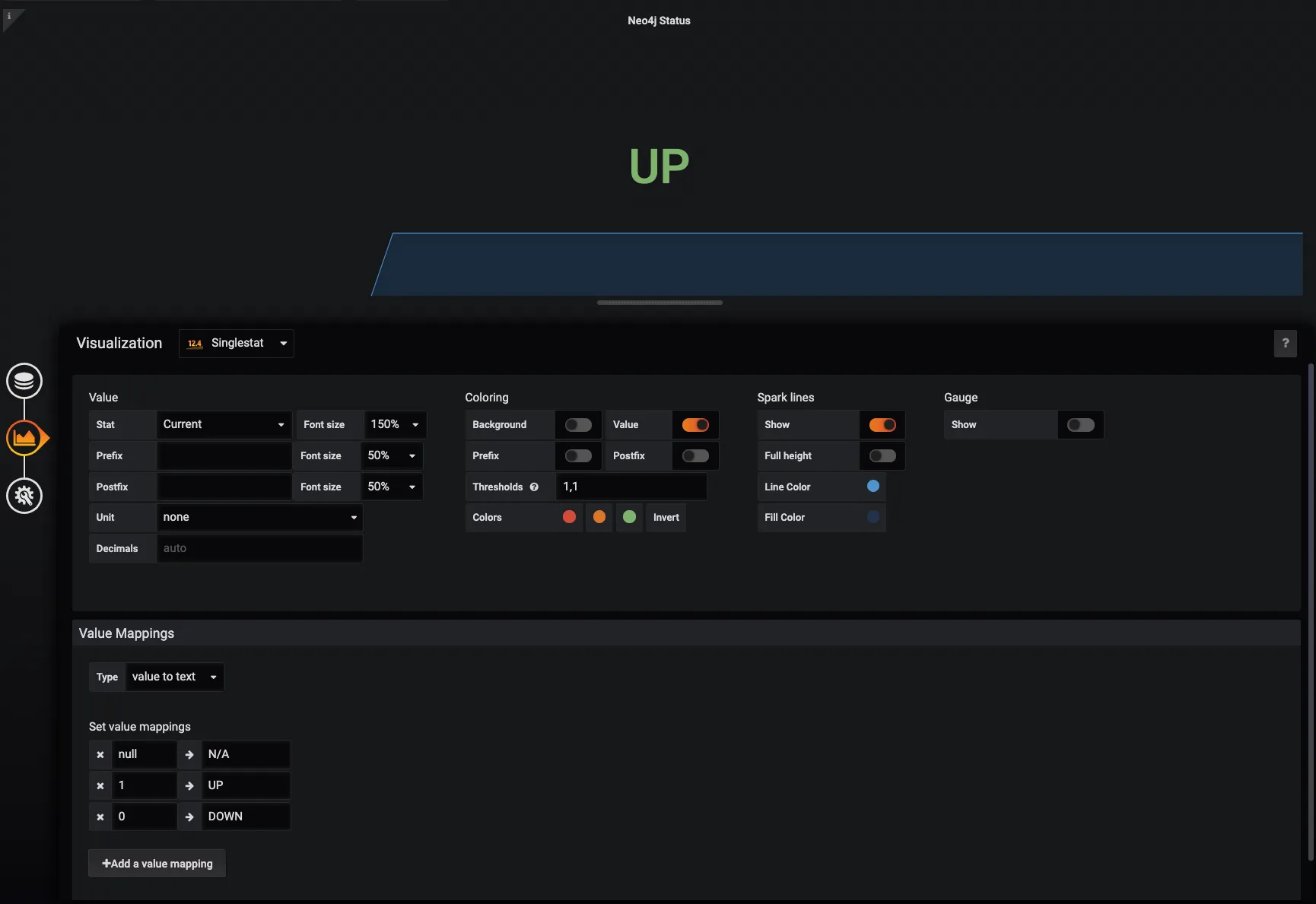 Singlestat status - Tweaking the visualization options Singlestat status - Tweaking the visualization options