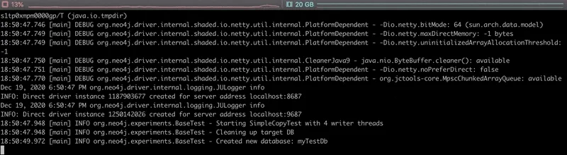 Single threaded Neo4j data copy output